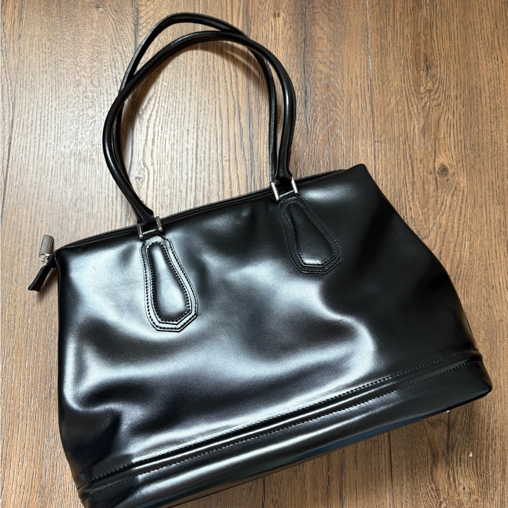 Sleek Black Genuine Leather Tote Bag